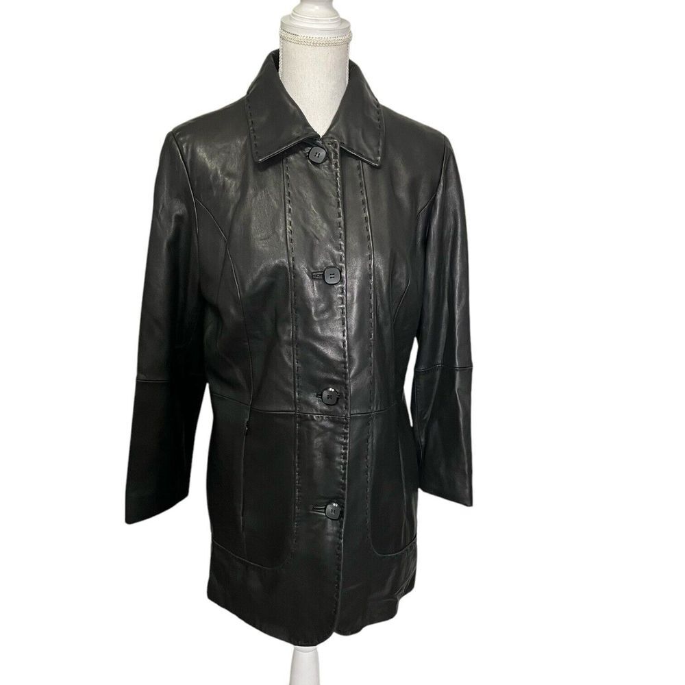 Wilsons Leather Womens Sz Medium Button Front Jacket Soft Leather Pockets Black